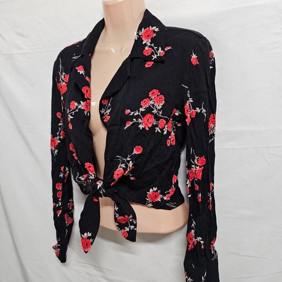 Reformation Black Floral Tie Crop Top Women Size S - Picture 4 of 12